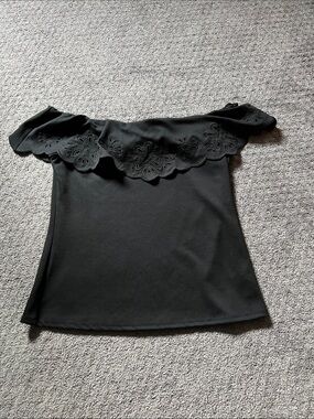 cleo Black Off-Shoulder Floral Eyelet Tunic